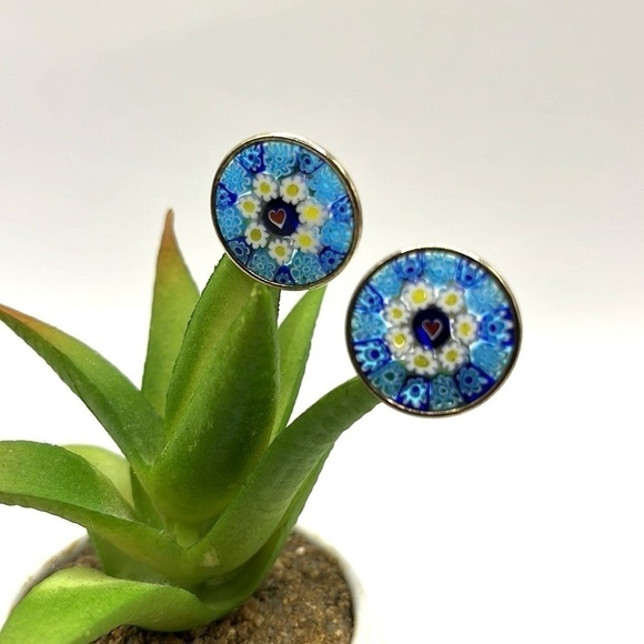 Rare Nicolis Cola Vermeil Sterling Round Millefiori Murano Glass Clip Earrings - Picture 3 of 13